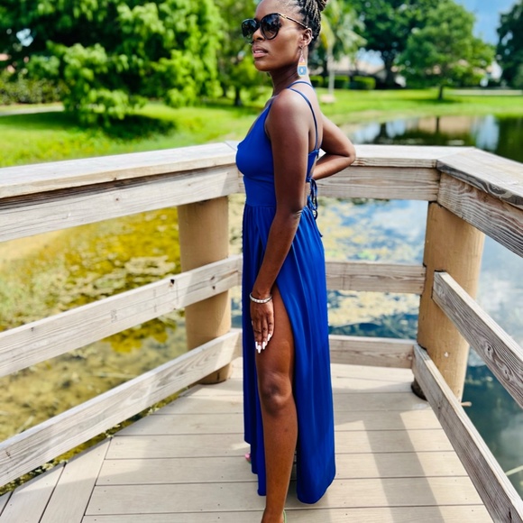 Double Split Strap Lace Up Maxi Sexy Dress - Picture 5 of 6